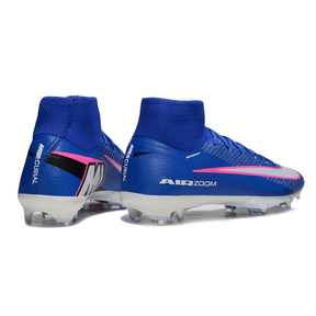 Chuteira Nike Air Zoom Mercurial Superfly 10 Elite FG Azul vista traseira em azul e detalhes em rosa