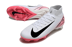 Chuteira Nike Air Zoom Mercurial Superfly 10 Elite FG Branca e Rosa, ideal para desempenho em campo.