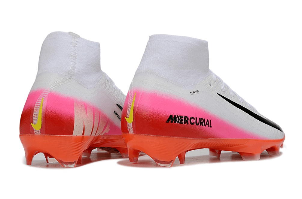 Chuteira Nike Air Zoom Mercurial Superfly 10 Elite FG - Branca, Rosa e Laranja - Pack Fear Nothing, vista traseira.