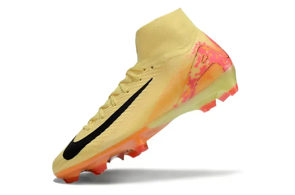 Chuteira Nike Air Zoom Mercurial Superfly 10 Elite FG, modelo amarelo e rosa, ideal para futebol de alta performance.