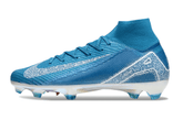 Chuteira Nike Air Zoom Mercurial Superfly 10 Elite FG em tonalidade azul com detalhes em branco.