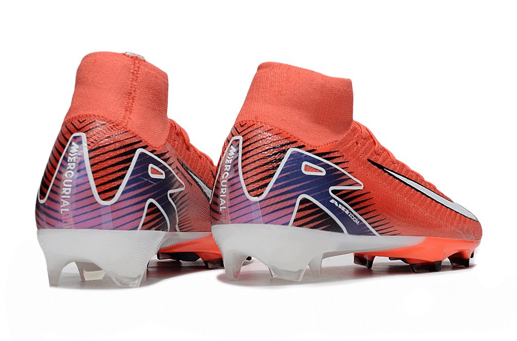 Chuteira Nike Air Zoom Mercurial Superfly 10 Elite FG - Laranja, vista traseira, design vibrante e tecnologia avançada.