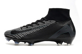 Chuteira Nike Air Zoom Mercurial Superfly 10 Elite FG em preto e cinza, ideal para velocidade e controle em campo.
