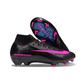 Chuteira Nike Air Zoom Mercurial Superfly 10 Elite FG Preta e Rosa em vista lateral e superior.