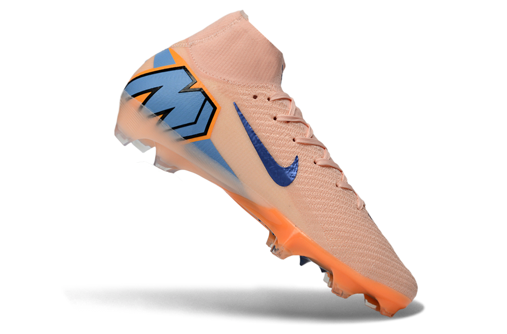 Chuteira Nike Air Zoom Mercurial Superfly 10 Elite FG Rosa e Azul em destaque, mostrando seu design vibrante e inovação.