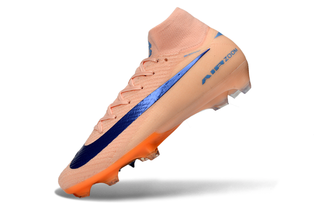 Chuteira Nike Air Zoom Mercurial Superfly 10 Elite FG Rosa e Azul em destaque, mostrando design inovador e tecnologia Air Zoom.