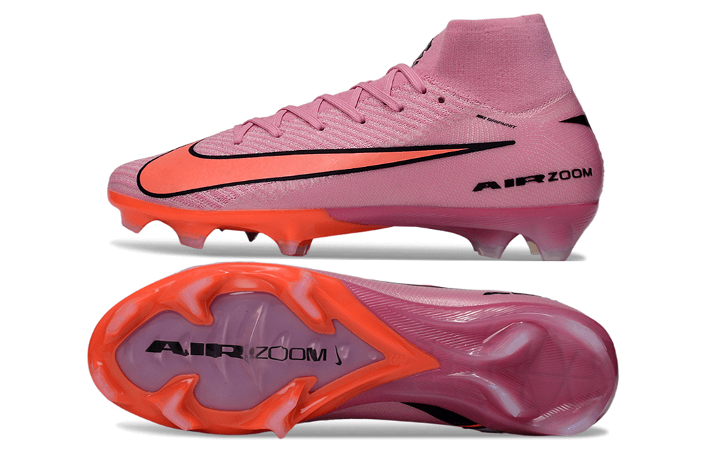 Chuteira Nike Air Zoom Mercurial Superfly 10 Elite FG - Rosa - Pack Scary Good, vista lateral e sola.