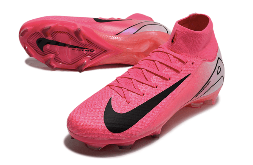 Chuteira Nike Air Zoom Mercurial Superfly 10 Elite FG Rosa em rosa vibrante, ideal para velocidade e controle em campo.