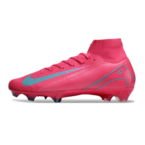 Chuteira Nike Air Zoom Mercurial Superfly 10 Elite FG Rosa lateral em cor rosa e azul.