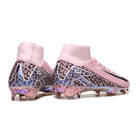 Chuteira Nike Air Zoom Mercurial Superfly 10 Elite FG Rosa Tiger, vista traseira, design em rosa e padrão moderno.