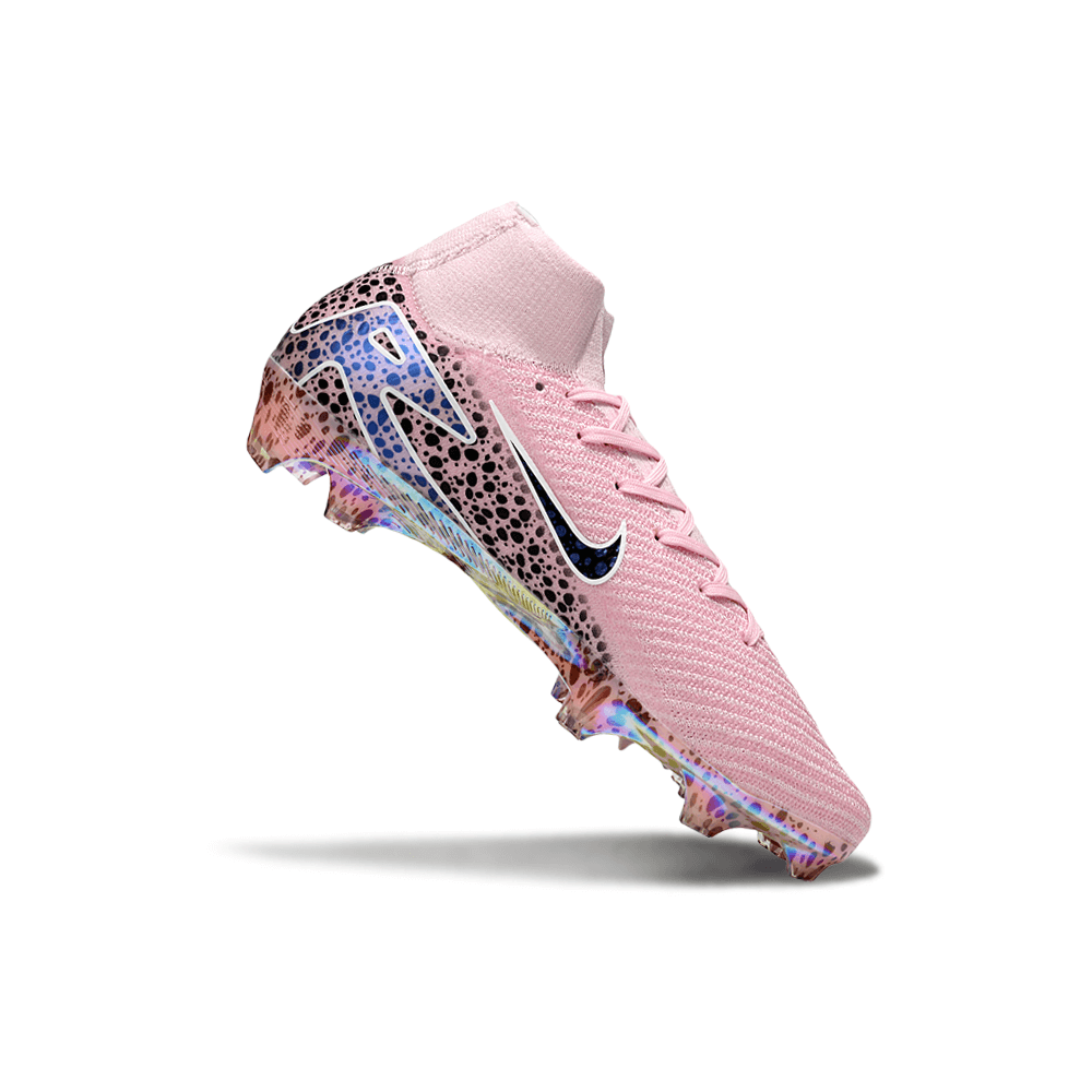 Chuteira Nike Air Zoom Mercurial Superfly 10 Elite FG Rosa Tiger em fundo branco, destacando design e tecnologia avançada.