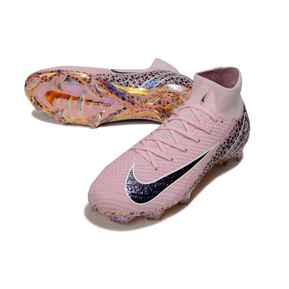 Chuteira Nike Air Zoom Mercurial Superfly 10 Elite FG Rosa Tiger com design elegante e tecnologia de amortecimento.