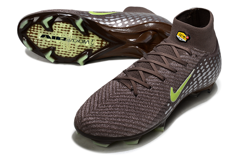 Chuteira Nike Air Zoom Mercurial Superfly 10 Elite FG Verde em cor bronze, ideal para futebol em campos naturais.