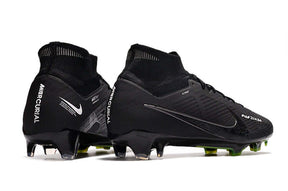 Chuteira Nike Air Zoom Mercurial Superfly 9 Elite FG com design preto e detalhes em verde.