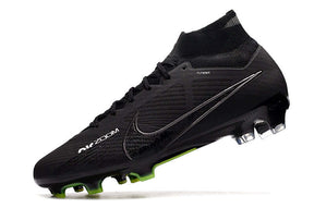 Chuteira Nike Air Zoom Mercurial Superfly 9 Elite FG em preto, com tecnologia Air Zoom e design de alta performance.