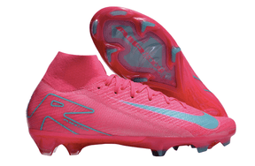 Chuteira Nike Air Zoom Mercurial Superfly IIX Elite FG35-45 em cor rosa com solado azul.