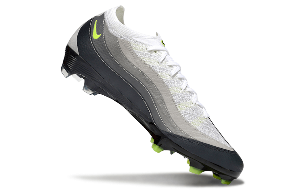 Chuteira Nike AIR Zoom Mercurial Vapor 16 Elite AIR MAX 95 FG - Branca e Preta em destaque