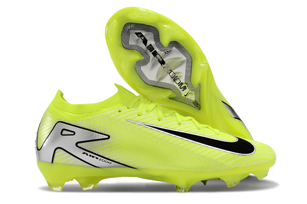 Chuteira Nike Air Zoom Mercurial Vapor 16 Elite FG em amarelo brilhante com detalhes em preto.
