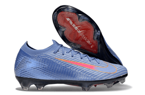 Chuteira Nike Air Zoom Mercurial Vapor 16 Elite FG - Azul e Vermelha vista lateral e inferior.
