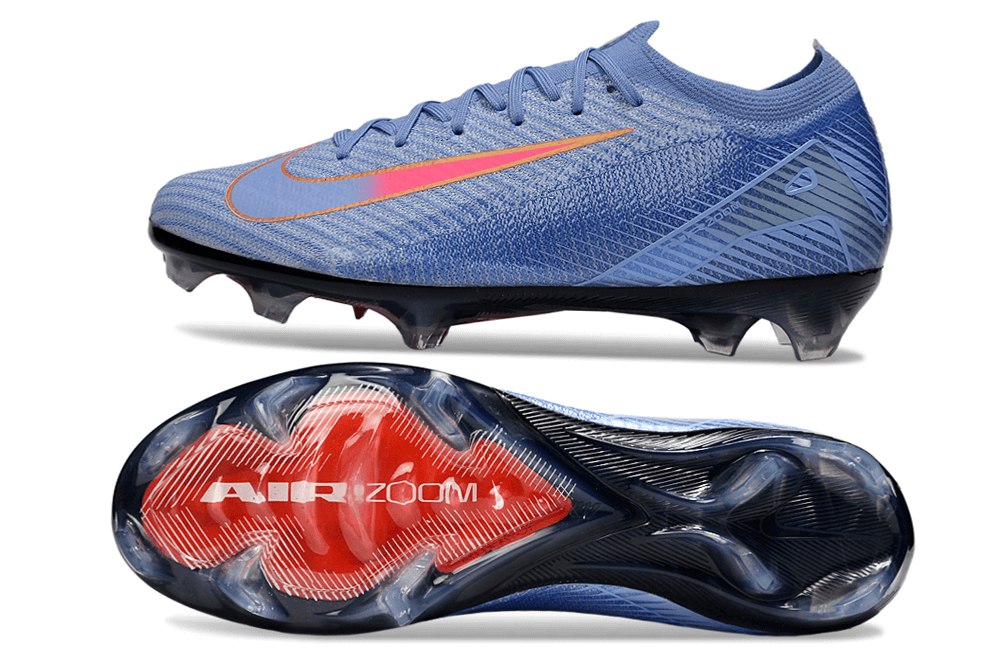 Chuteira Nike Air Zoom Mercurial Vapor 16 Elite FG - Azul e Vermelha vista lateral e sola