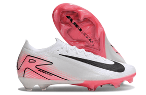 Chuteira Nike Air Zoom Mercurial Vapor 16 Elite FG Branca e Rosa com design elegante e tecnologia avançada.