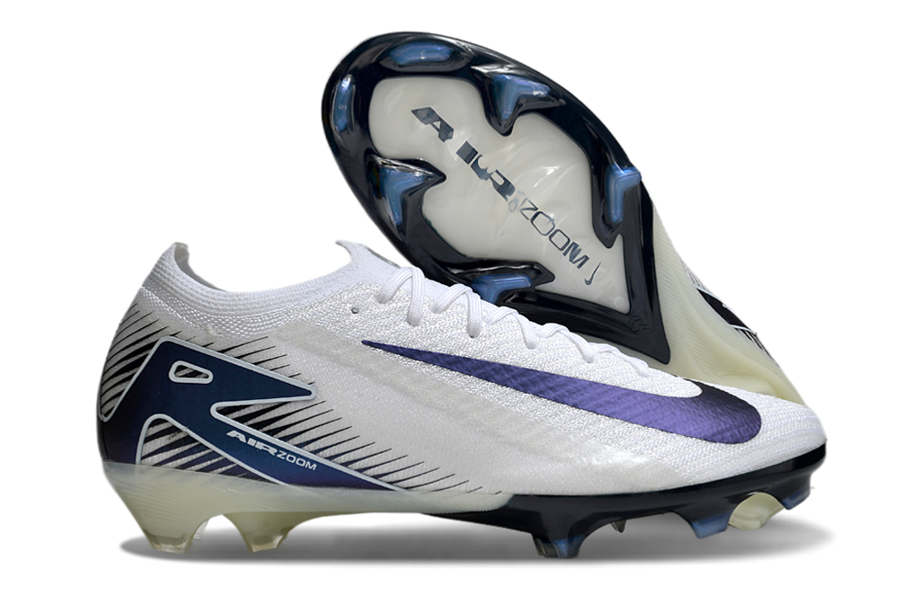 Chuteira Nike Air Zoom Mercurial Vapor 16 Elite FG - Preto e Branca, design aerodinâmico para velocidade em campo.