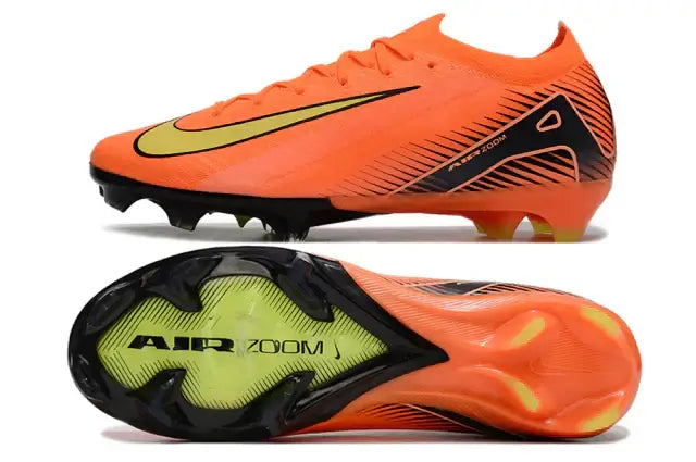 Chuteira Nike Air Zoom Mercurial Vapor 16 Elite FG - Laranja em destaque, com design aerodinâmico e tecnologia Air Zoom.