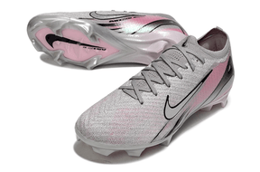 Chuteira Nike Air Zoom Mercurial Vapor 16 Elite FG - Prata e Rosa com design moderno e tecnologia avançada.