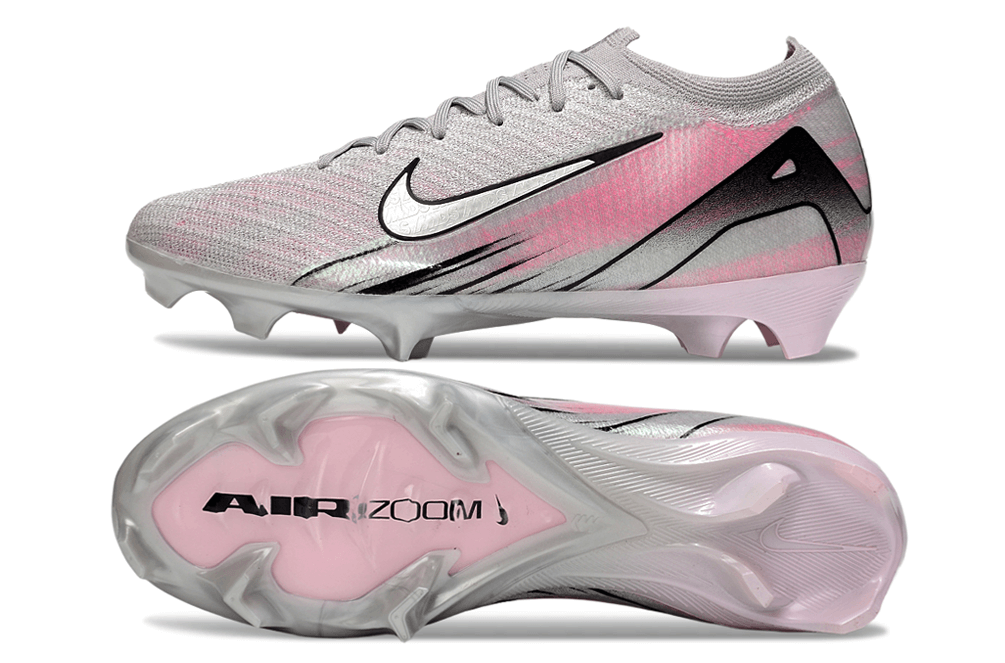 Chuteira Nike Air Zoom Mercurial Vapor 16 Elite FG - Prata e Rosa vista lateral e sola