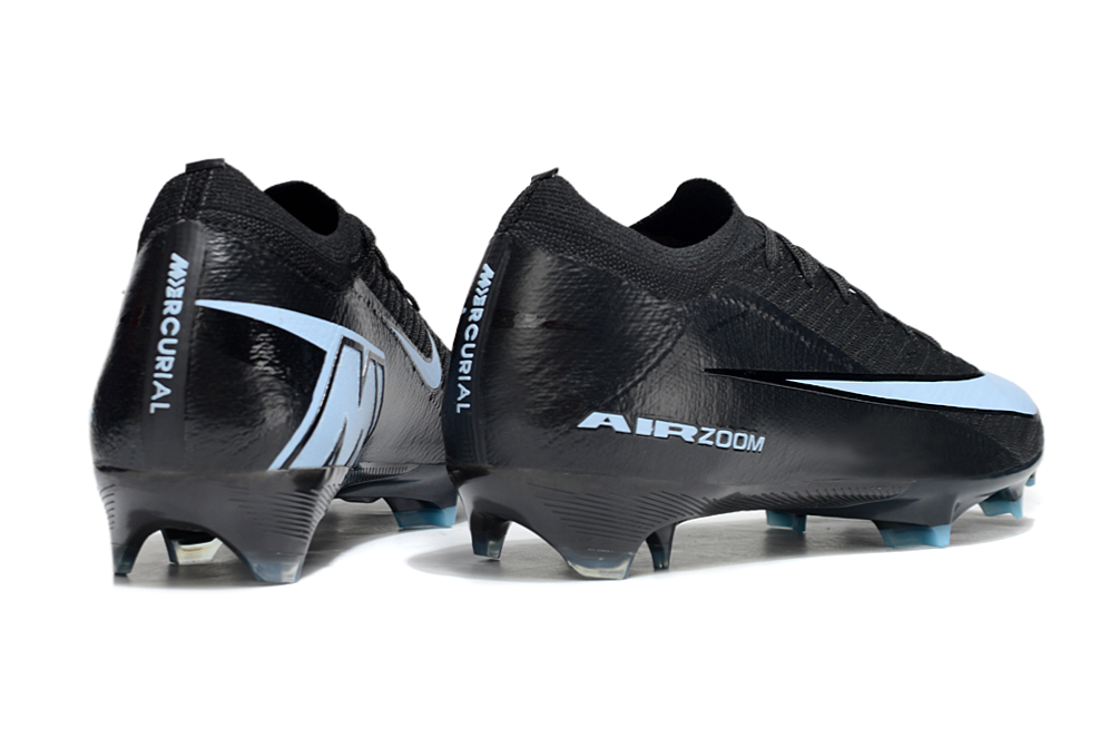 Chuteira Nike AIR Zoom Mercurial Vapor 16 Elite FG - Preta e Azul - Pack Shadow com design elegante e tecnologia AIR Zoom.