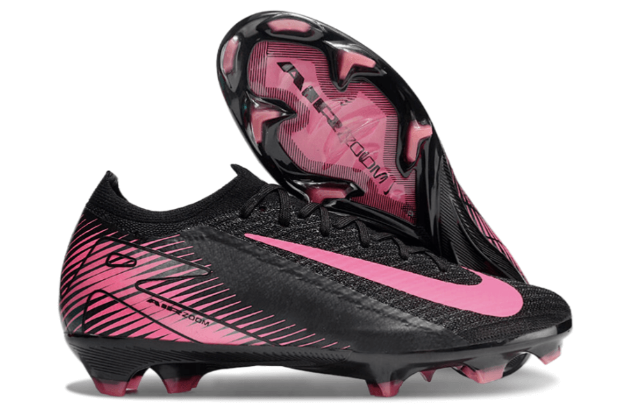 Chuteira Nike Air Zoom Mercurial Vapor 16 Elite FG Preta e Rosa com design aerodinâmico e sistema Air Zoom.