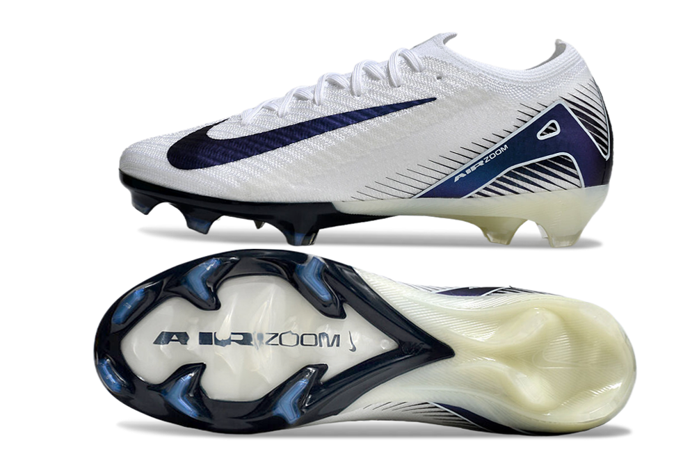 Chuteira Nike Air Zoom Mercurial Vapor 16 Elite FG - Preto e Branca, design icônico para velocidade e controle no campo.