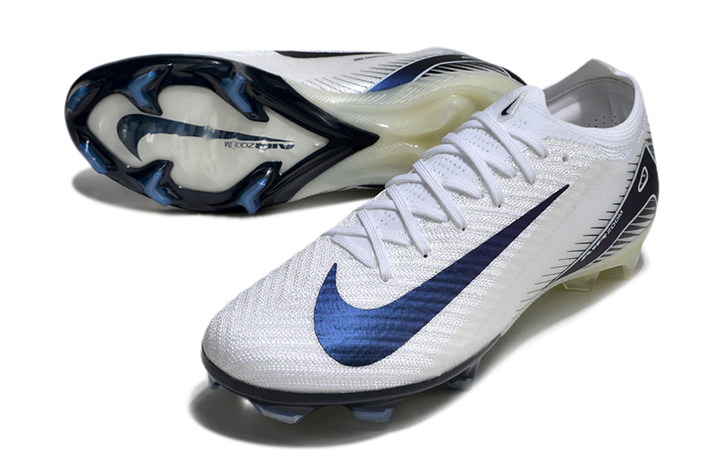 Chuteira Nike Air Zoom Mercurial Vapor 16 Elite FG - Preto e Branca vista lateral e superior em fundo branco.