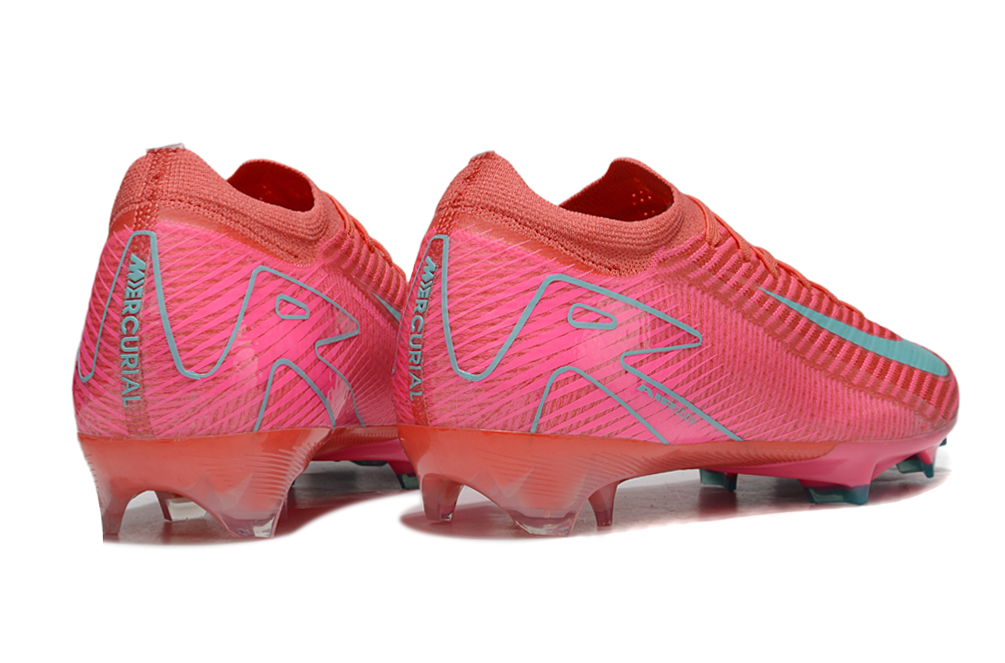 Chuteira Nike Air Zoom Mercurial Vapor 16 Elite FG - Rosa e Azul - Pack Mad Energy em perspectiva traseira