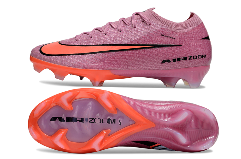 Chuteira Nike Air Zoom Mercurial Vapor 16 Elite FG - Rosa - Pack Scary Good, vista lateral e sola em detalhes.