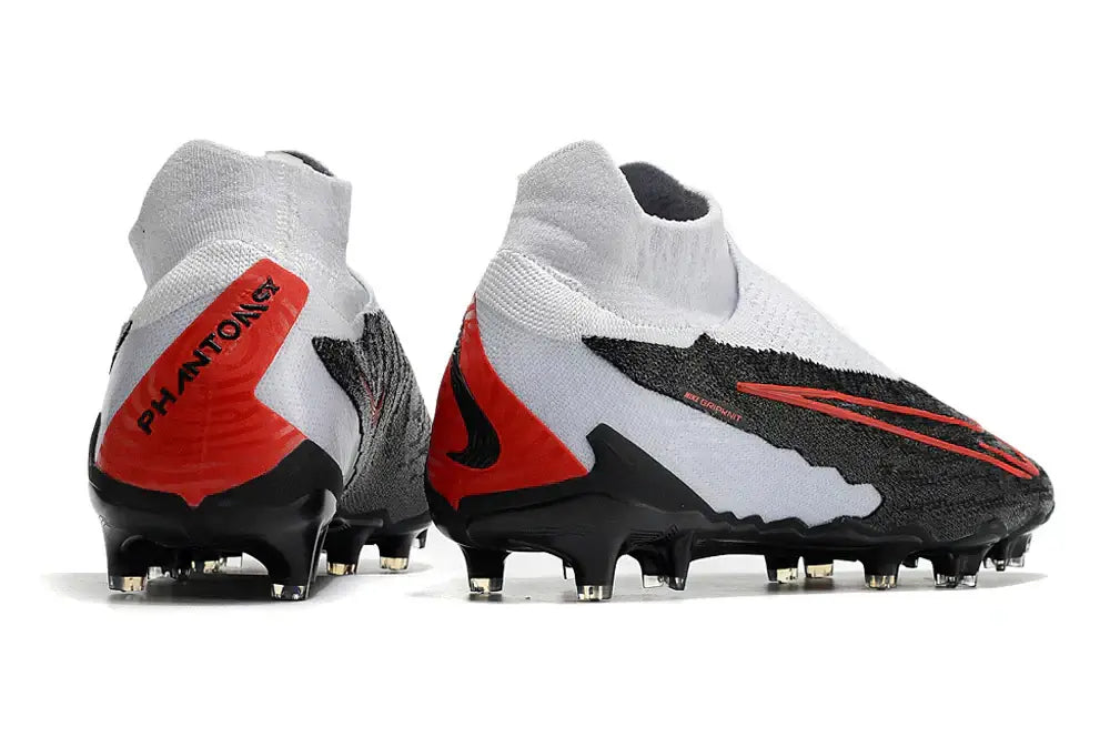 Chuteira Nike Gripknit Phantom GX Elite Dynamic Fit FG Branca, Preta e Vermelha