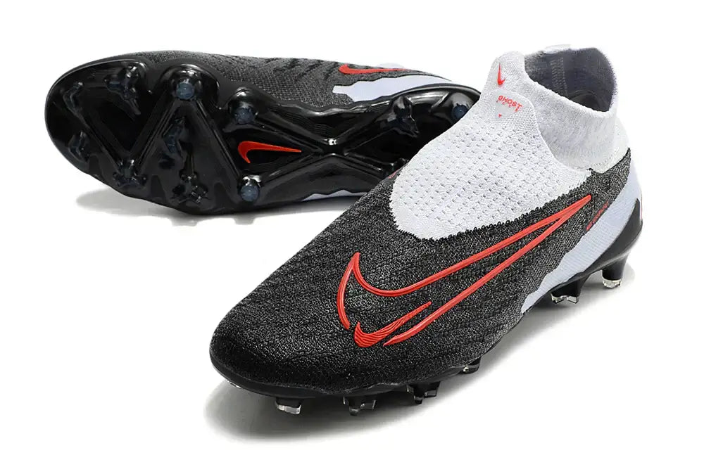 Chuteira Nike Gripknit Phantom GX Elite Dynamic Fit FG Branca, Preta e Vermelha