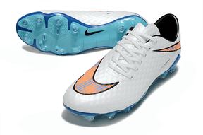 Chuteira Nike Hypervenom Elite FG - Branca e Azul para atacantes com design aerodinâmico e tecnologia Flyknit.
