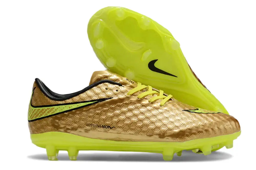 Chuteira Nike Hypervenom Elite FG - Dourada com design premium e tecnologia de ponta para futebol.
