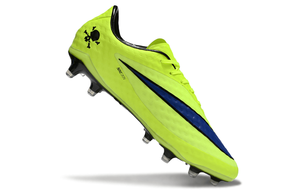 Chuteira Nike Hypervenom Elite FG - Verde e Azul, destacando seu design leve e tecnologias de desempenho.