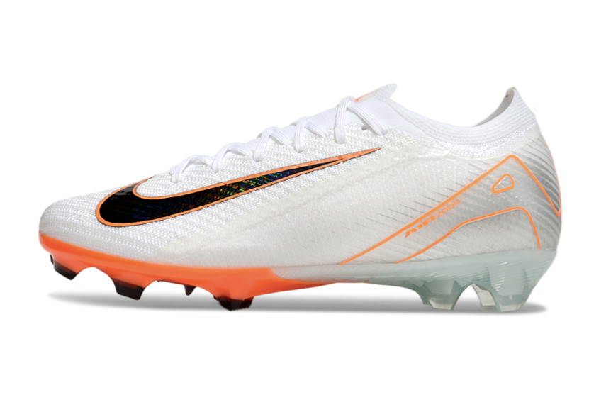 Chuteira Nike Mercurial Air Zoom Vapor 16 Elite FG Branca e Laranja com design elegante e tecnologia avançada