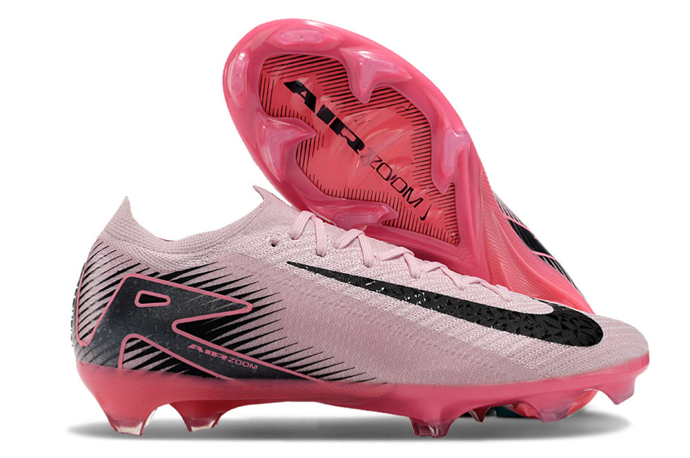 Chuteira Nike Mercurial Air Zoom Vapor 16 Elite FG Rosa e Preto em vista lateral e inferior.