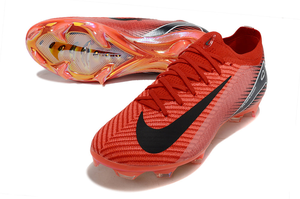 Chuteira Nike Mercurial Air Zoom Vapor 16 Elite FG Vermelha e Preto com design aerodinâmico e sistema Air Zoom