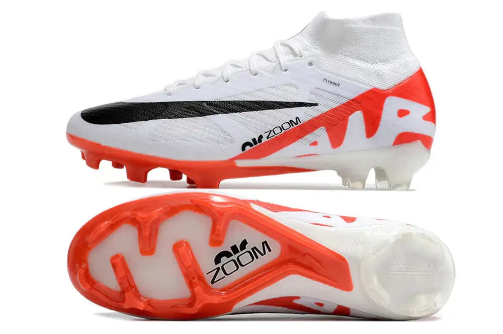 Chuteira Nike Mercurial superfly 9 Air Zoom Ultra FG Branca e Vermelha com design icónico e tecnologia de ponta.