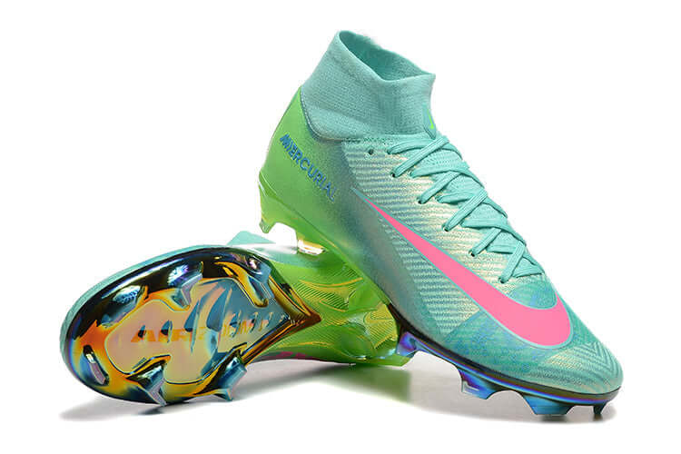 Chuteira Nike Mercurial Superfly Edição Especial 10 Cosmic 2 FG em tonalidades azul e rosa, destacando seu design exclusivo.