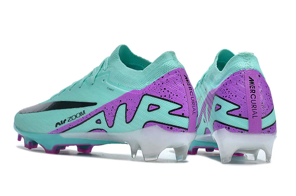 Chuteira Nike Mercurial Vapor 15 Air Zoom FG Azul Oceano e Roxa - design traseiro, tecnologia Air Zoom.