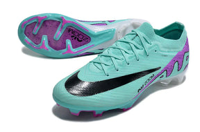 Chuteira Nike Mercurial Vapor 15 Air Zoom FG Azul Oceano e Roxa com tecnologia de amortecimento responsivo.