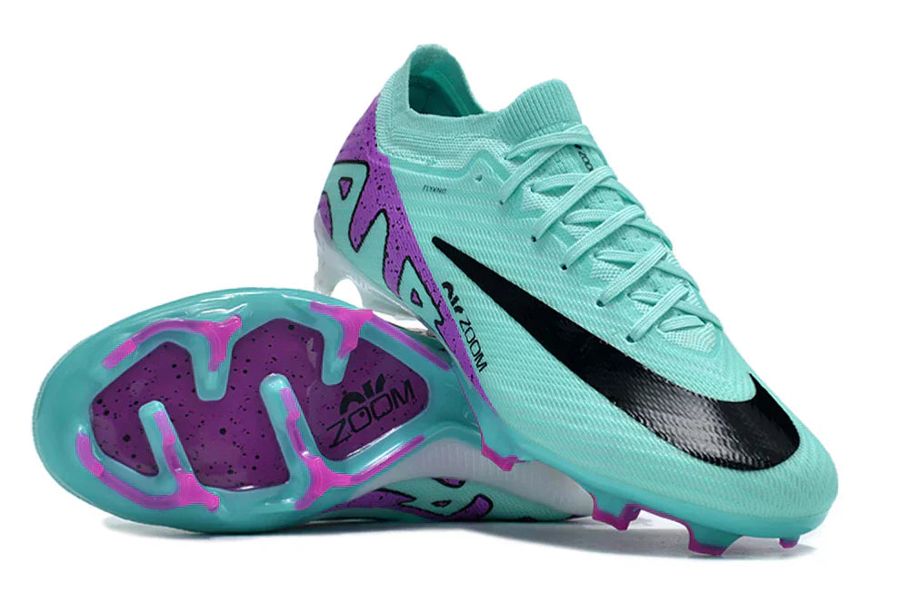 Chuteira Nike Mercurial Vapor 15 Air Zoom FG Azul Oceano e Roxa com design e tecnologia avançada.