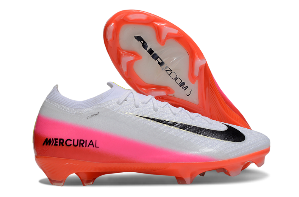 Chuteira Nike Mercurial Vapor 16 Elite  FG - Branca, Vermelha e Laranjada - Pack Fear Nothing com design moderno e vibrante.