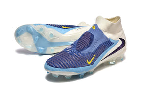 Chuteira Nike Phantom 6 Elite DF FG - Branca e Azul - Pack Fear Nothing com design moderno e tecnologia de ajuste.